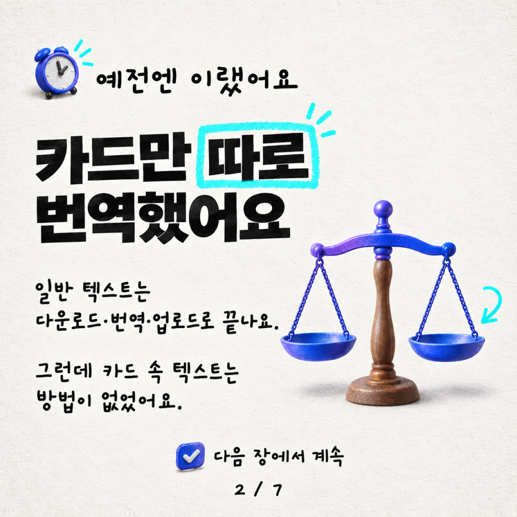 하나의 카드: 한 번 만들어 모든 언어로 말하기 카드뉴스 2/7