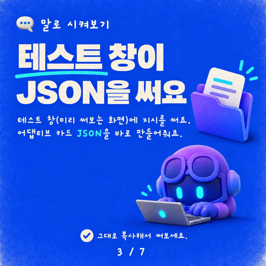 {중괄호는 이제 그만} - Copilot에게 맡기세요! 어댑티브 카드 제로백(0-100) 카드뉴스 3/7