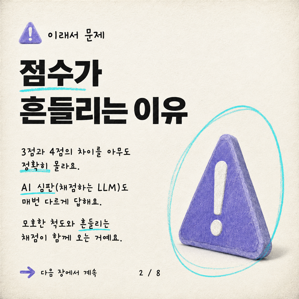 LLM에게 "1-5점으로 평가해줘"는 그만: 더 나은 LLM 점수화 방법 카드뉴스 2/8