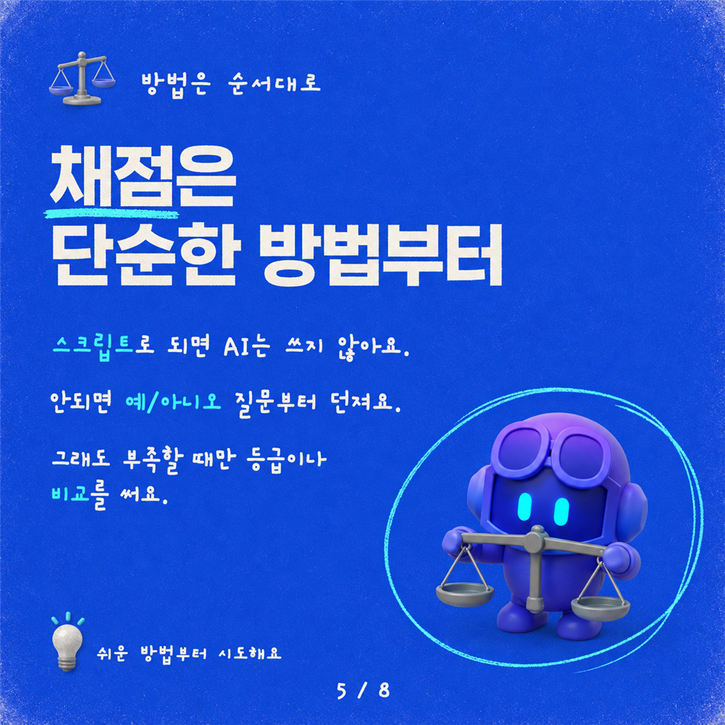 LLM에게 "1-5점으로 평가해줘"는 그만: 더 나은 LLM 점수화 방법 카드뉴스 5/8