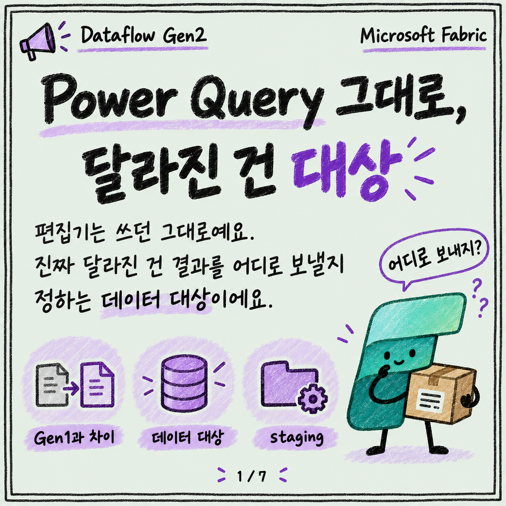 Power Query 쓰던 사람을 위한 Dataflow Gen2: 달라진 건 '대상'이에요 카드뉴스 1/7