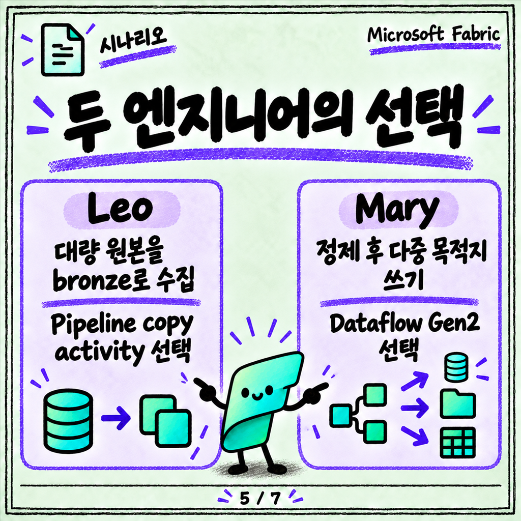 Dataflow Gen2, Pipeline, Notebook — 뭐로 옮기고 뭐로 변환하나 카드뉴스 5/7