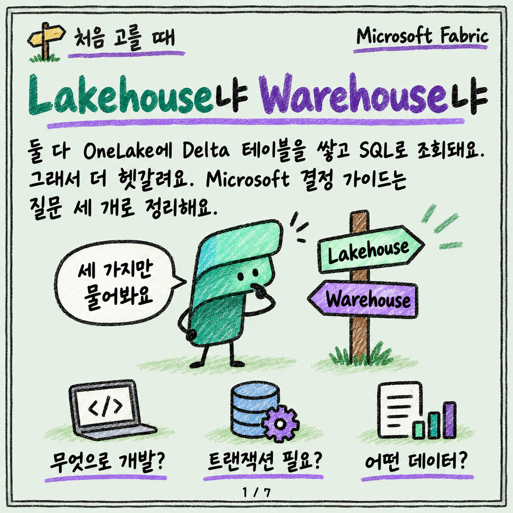 Lakehouse냐 Warehouse냐, 처음 고를 때 보는 기준 카드뉴스 1/7
