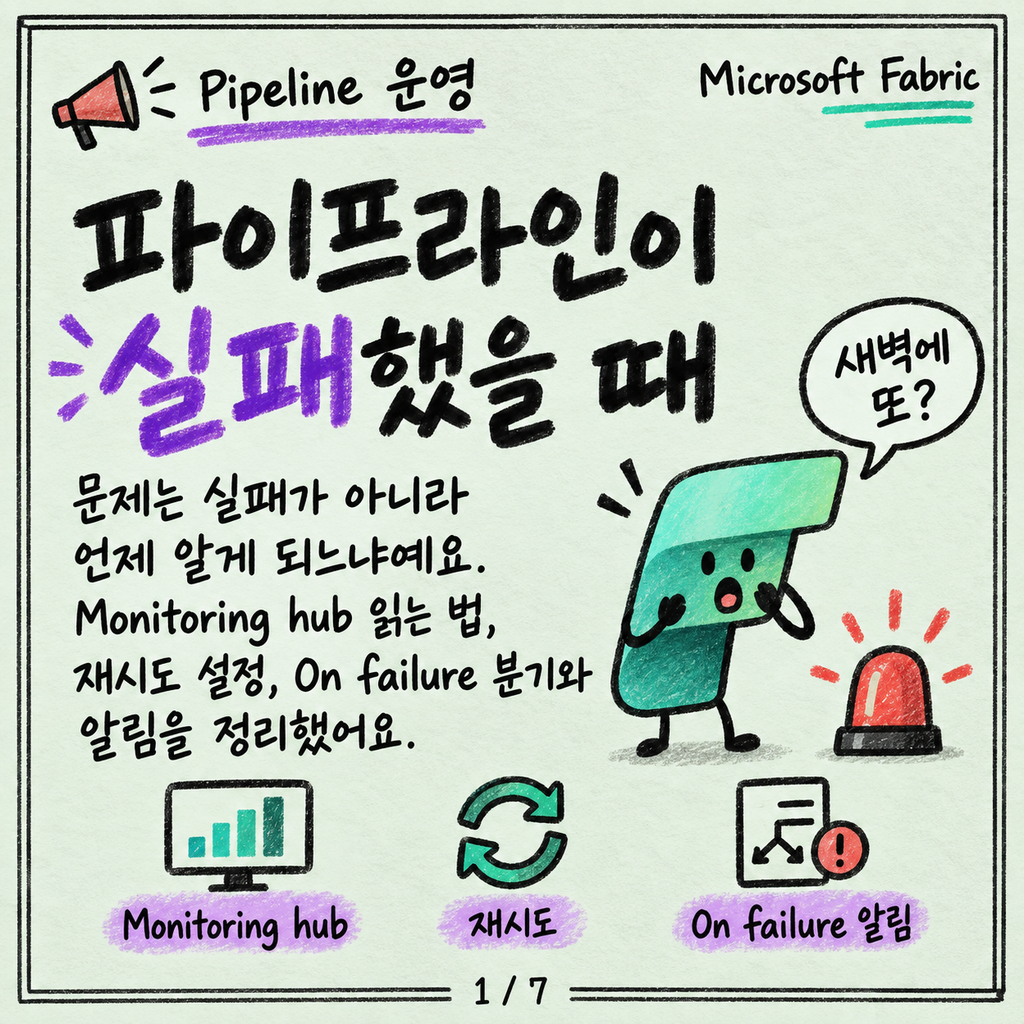 파이프라인이 실패했을 때: Monitoring hub와 재시도·알림 설계 카드뉴스 1/7