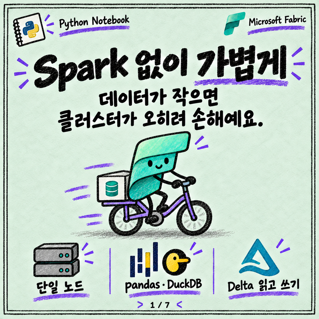 Spark 없이 가볍게: Fabric Python Notebook 카드뉴스 1/7