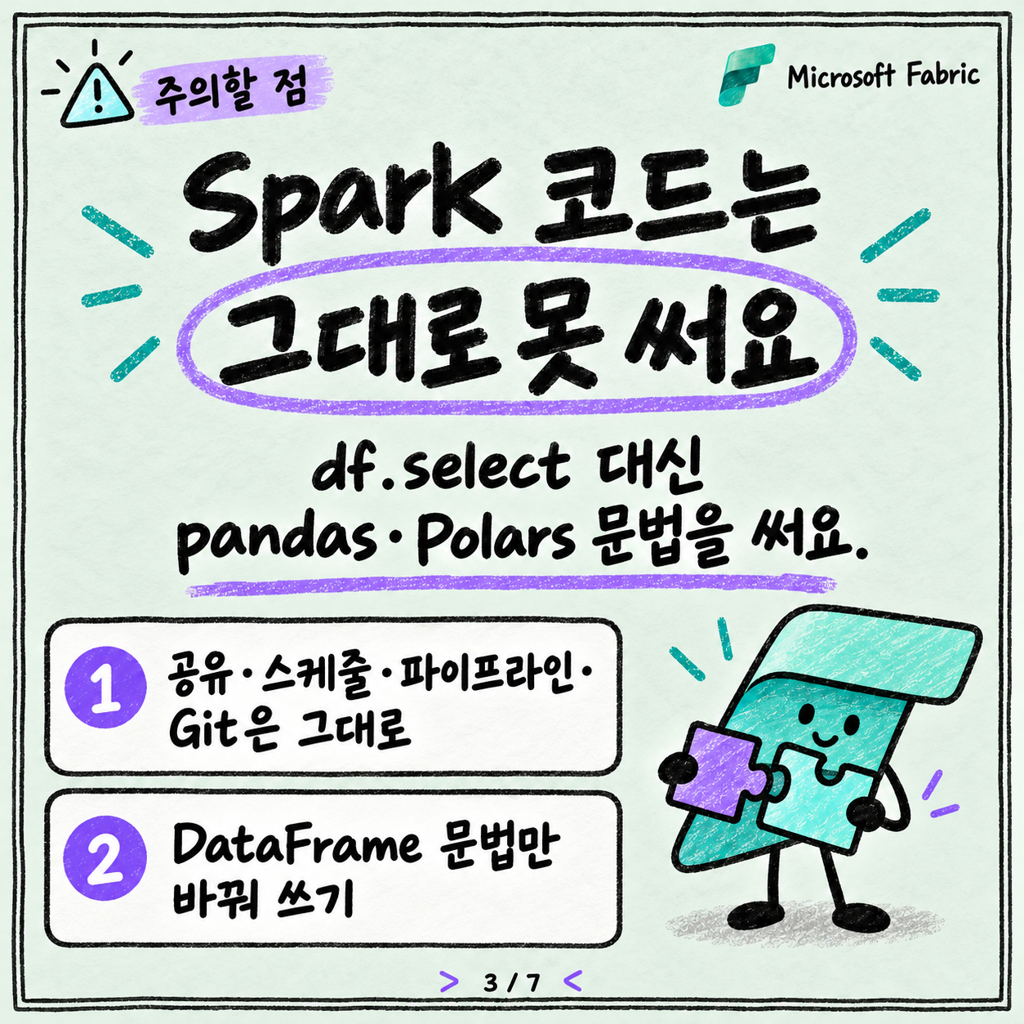 Spark 없이 가볍게: Fabric Python Notebook 카드뉴스 3/7