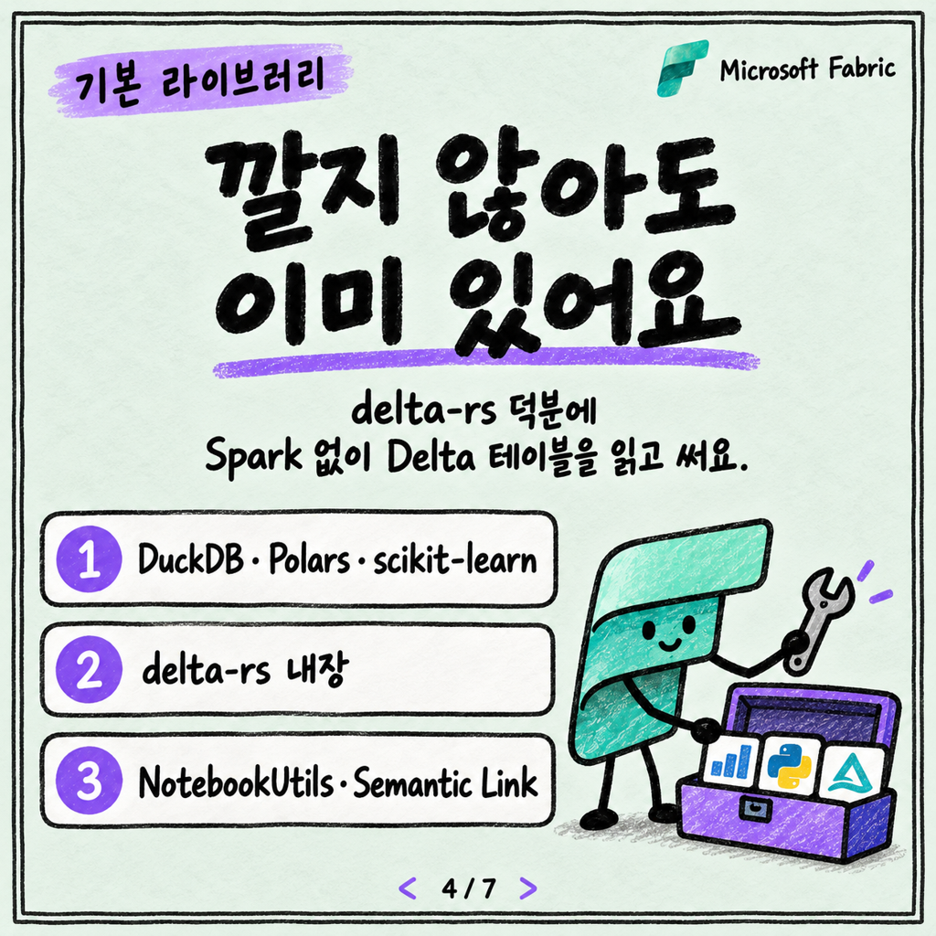 Spark 없이 가볍게: Fabric Python Notebook 카드뉴스 4/7