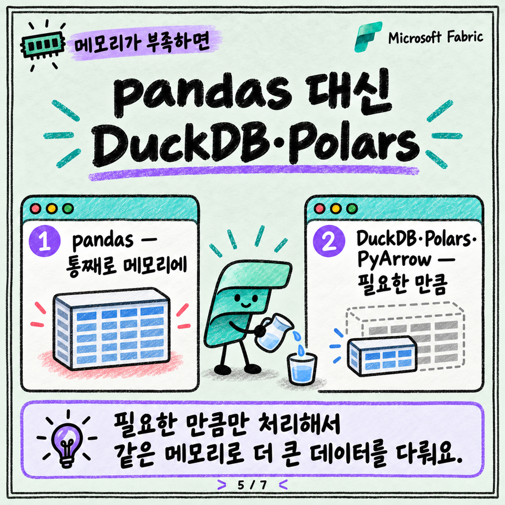 Spark 없이 가볍게: Fabric Python Notebook 카드뉴스 5/7