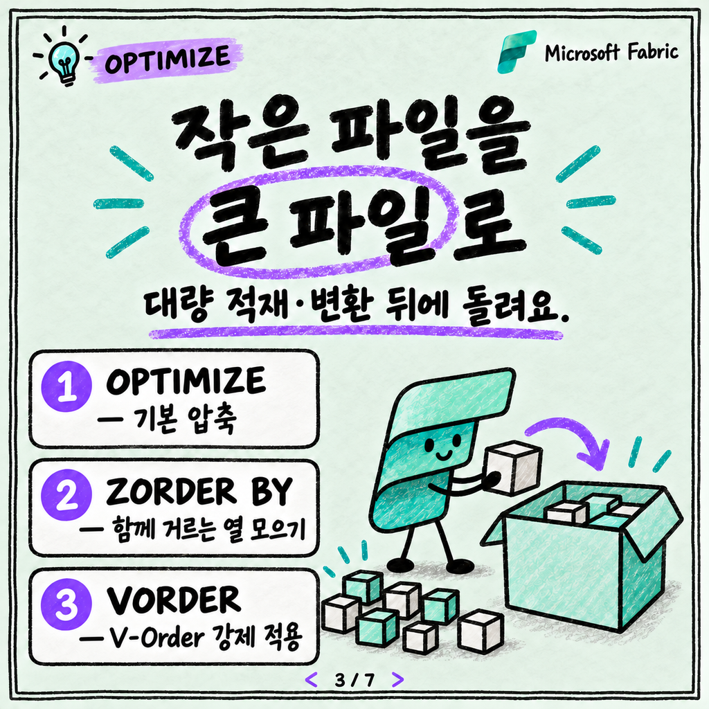 V-Order와 OPTIMIZE·VACUUM: Lakehouse 테이블 관리 기본 카드뉴스 3/7