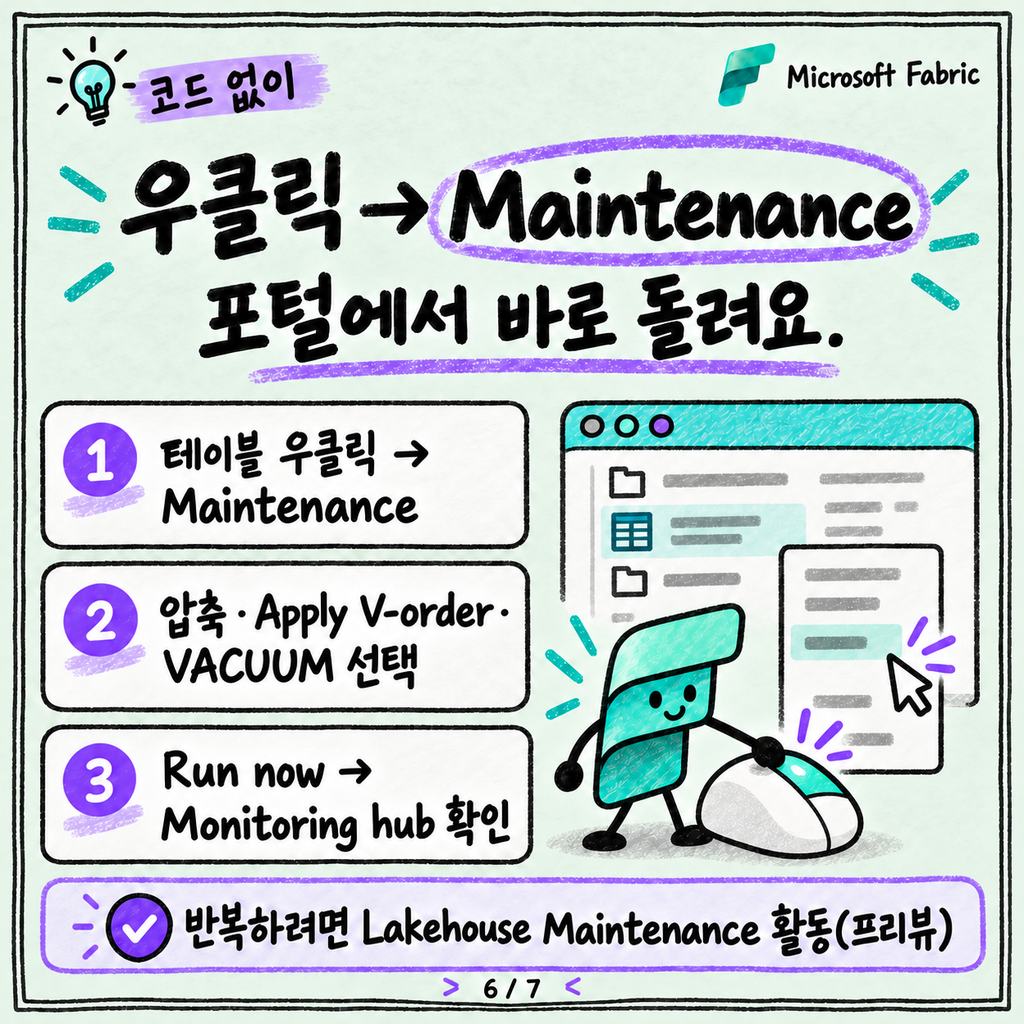 V-Order와 OPTIMIZE·VACUUM: Lakehouse 테이블 관리 기본 카드뉴스 6/7