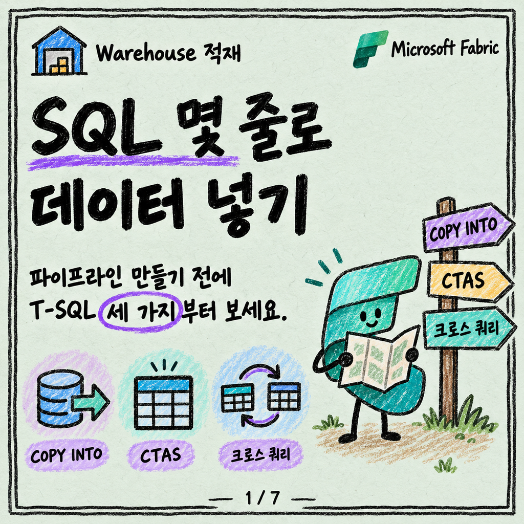 Warehouse에 데이터 넣는 세 가지 길: COPY INTO, CTAS, 크로스 쿼리 카드뉴스 1/7