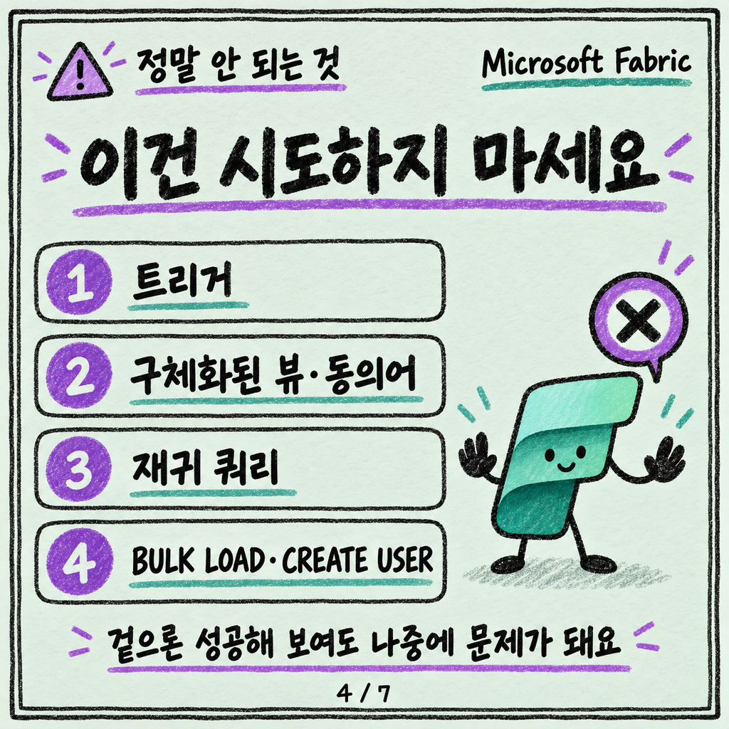SQL Server 하던 사람이 Fabric Warehouse에서 당황하는 T-SQL 차이 카드뉴스 4/7