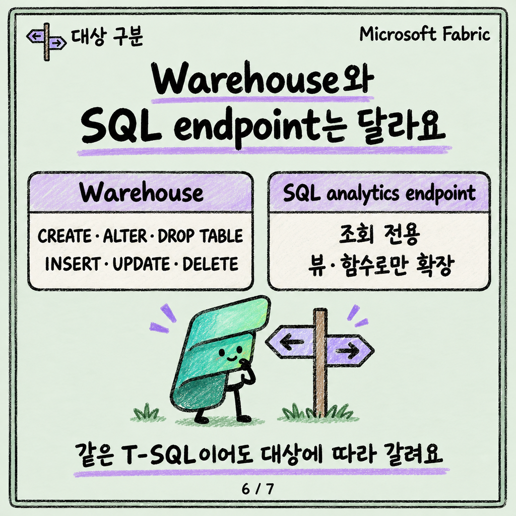 SQL Server 하던 사람이 Fabric Warehouse에서 당황하는 T-SQL 차이 카드뉴스 6/7