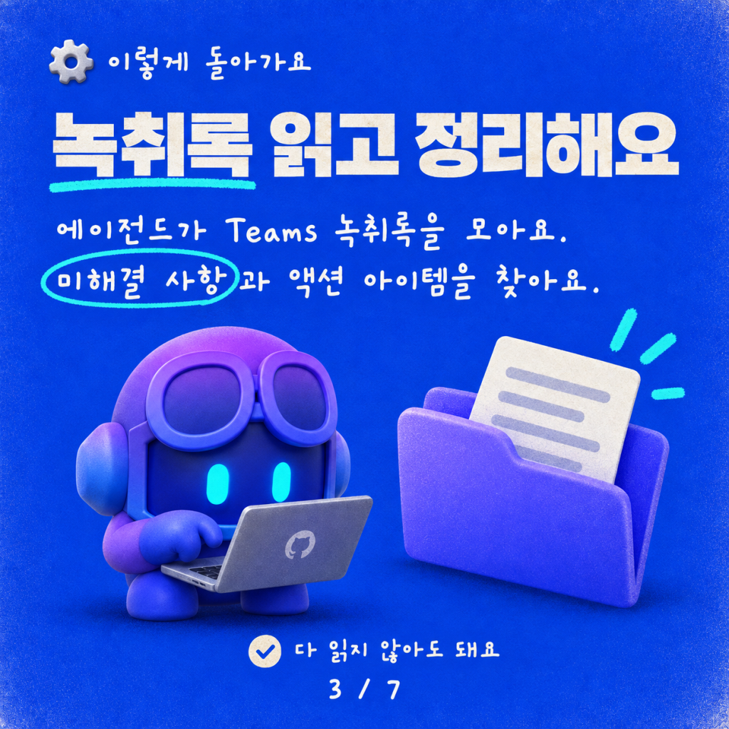 영상: Copilot Studio에서 회의 녹취록 가져오기 & 집중 시간 확보하기 카드뉴스 3/7
