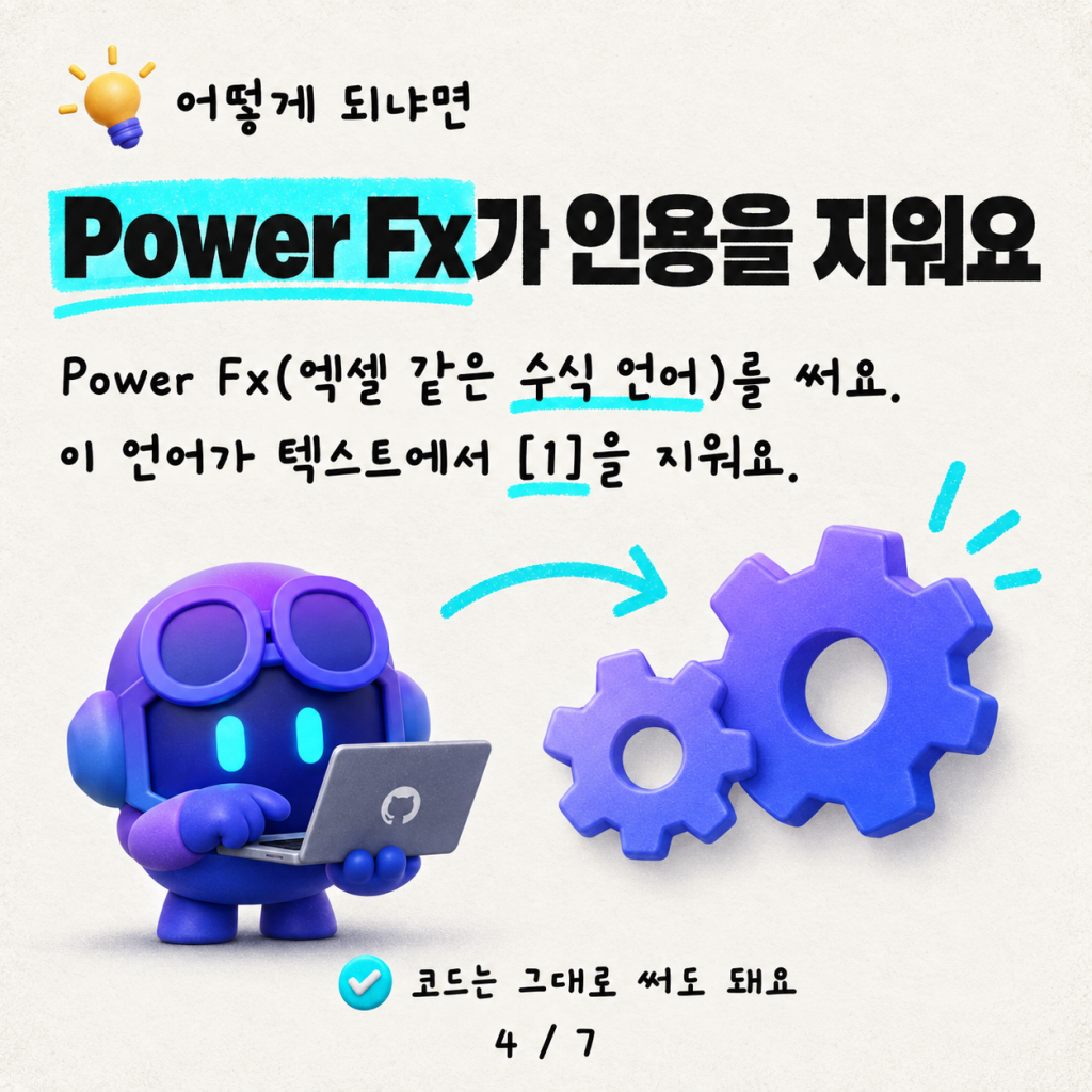 [1] 없애기: Copilot Studio 답변에서 인용을 제거하는 방법 카드뉴스 4/7