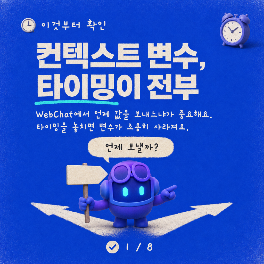 WebChat을 사용하여 Copilot Studio 에이전트에 컨텍스트 변수 설정하는 방법 카드뉴스 1/8